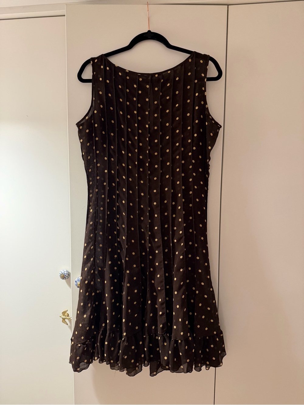 Sandra Darren Brown Polka Dot Ruffle-Hem Midi Dress